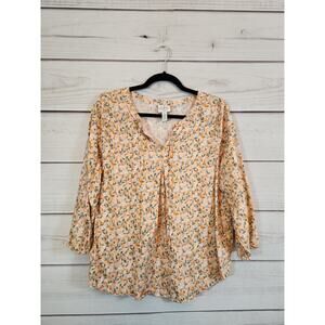 St.‎ John's Bay Women's Multicolor Floral 3/4 Sleeve V-Neck Blouse Top Sz Medium